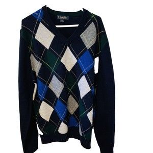Brooks Brothers Mens Scottish 100% Lambswool Argyle Vneck Sweater Sz XL